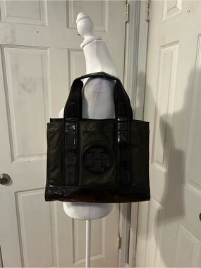 Tory Burch Ella Nylon & Patent Leather Tote Bag in Espresso Brown